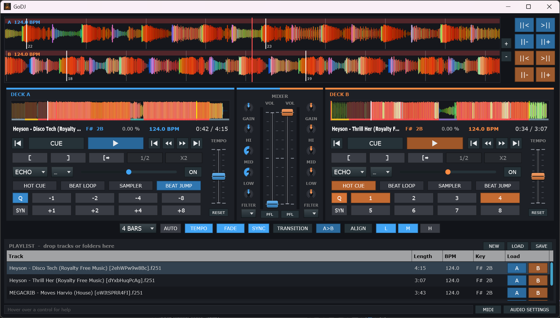 GridDJ - two-deck DJ interface with live coaching