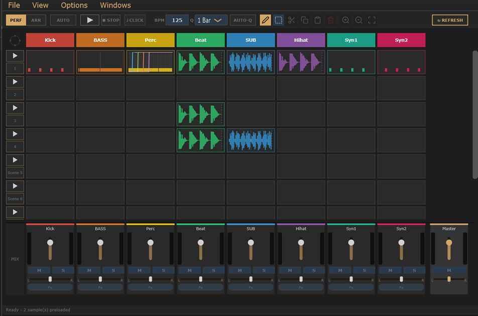 GrooviXBeat - clip launcher and arrangement view