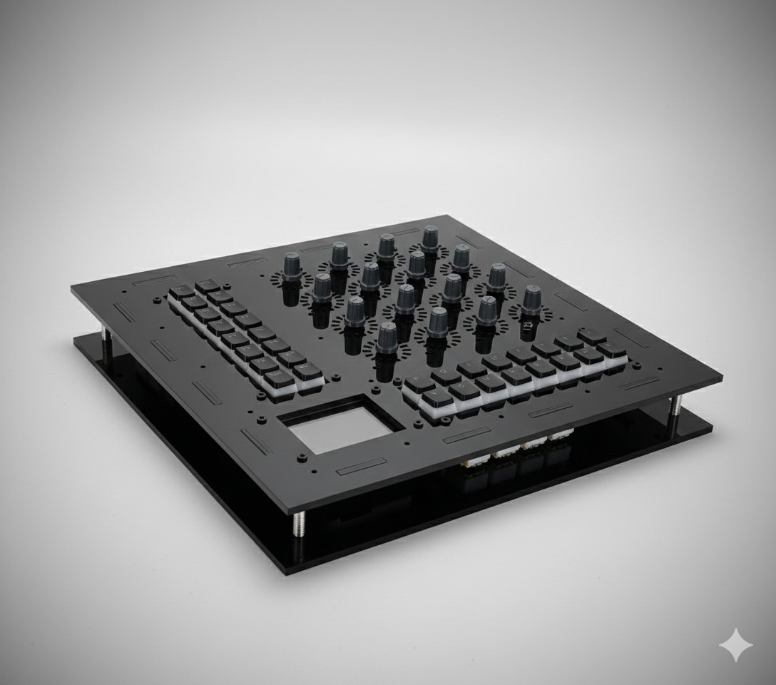 GrooviXBox internals — control surface above the main board